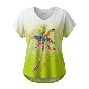 Leoma Lovegrove Womens L Resort Tropical Palm Tree Rhinestone Graphic Tee Top